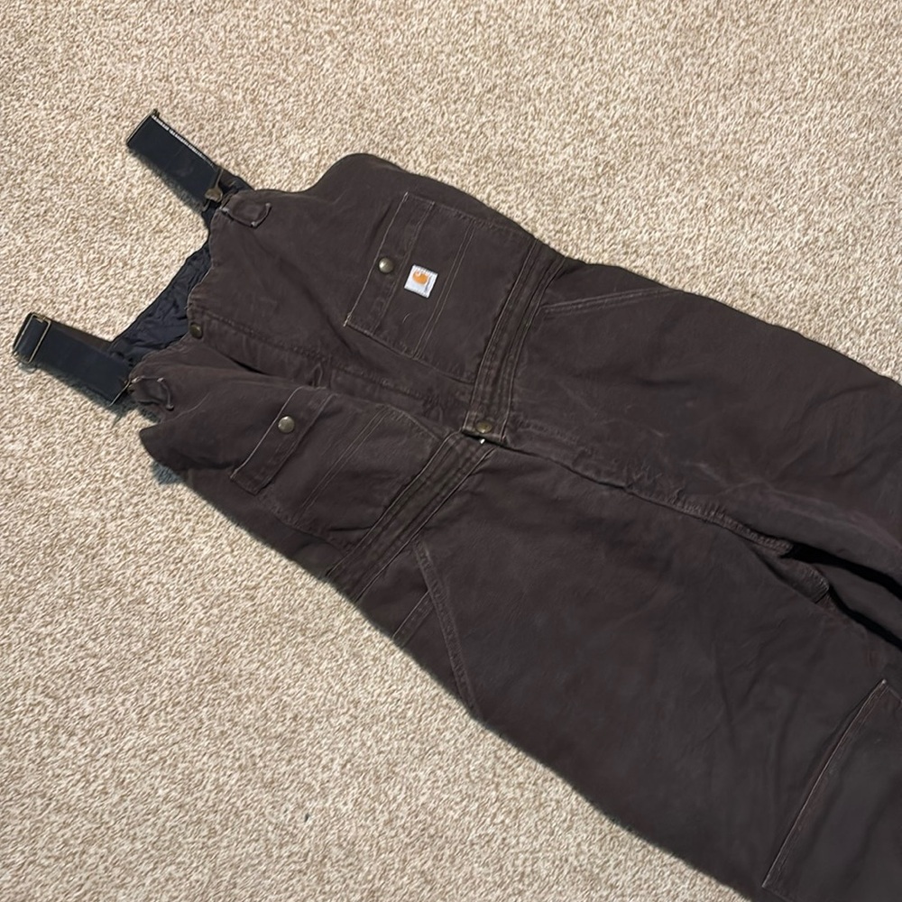 Carhartt 101046 XL(16/18) Short Insulated Brown Duck Canvas Double Knee Bibs